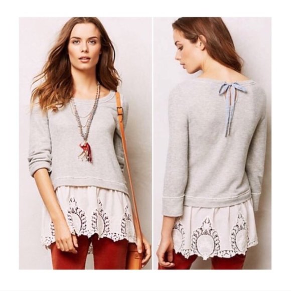 Anthropologie Tops - Anthropologie Postmark Lace Skirt Sweatshirt